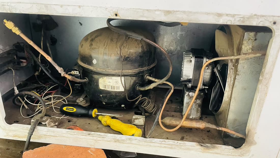Refrigeration unit opened up for repair