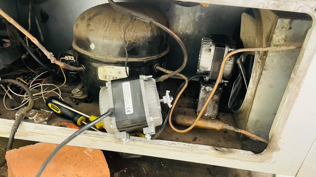 Workshop view of a compressor and motor repair
